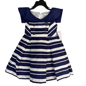 Tahari Nautical Stripe Double Breasted Yoke Dress Size 2T Navy & White